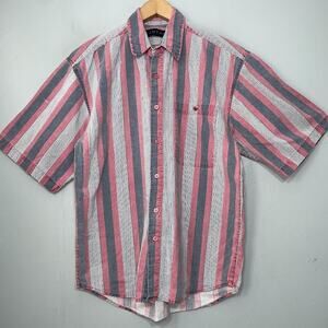 Vintage Santana Mens Size Medium Striped Button Up Shirt 90s Y2K Grandpa Summer
